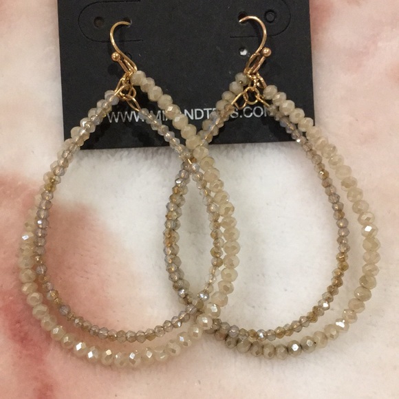 Mia Tess Tan Rondell Crystal Large Hoop Dangle Earrings NWT Gold Alloy - Picture 2 of 12